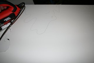 a traced terrain on the foam board to be cut