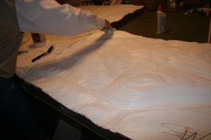 texturing the boards with flexipaste and a sponge
